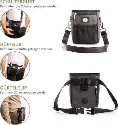 Мішок для ласощів для собак - міцний та водонепроникний аксесуар для прогулянок та тренувань (Чорний, Grey Edition)