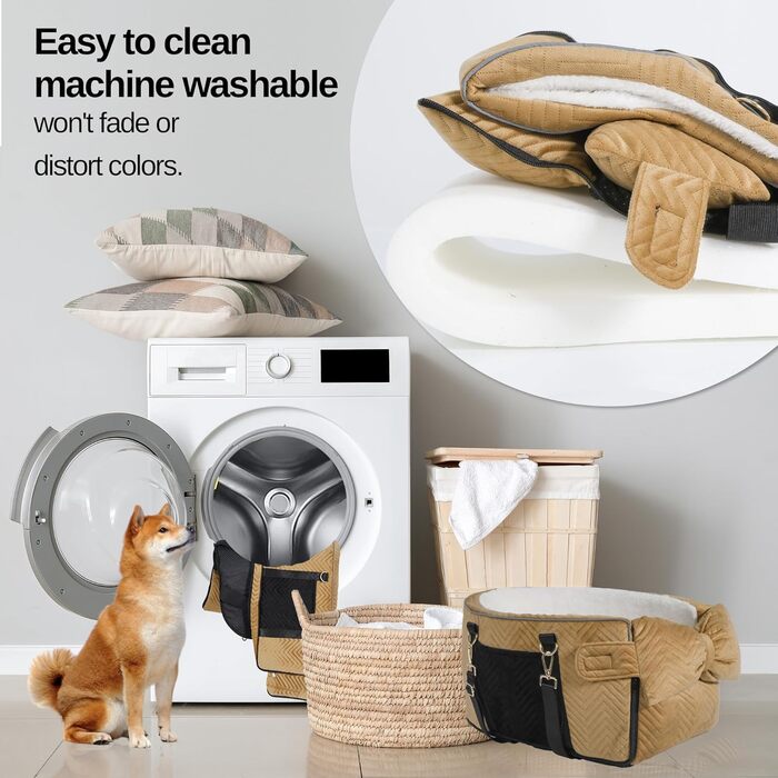 Автокрісло для собак Mittelkonsole - зручне автокрісло для маленьких собак до 6,8 кг, коричневе, з підкладкою та ременем безпеки