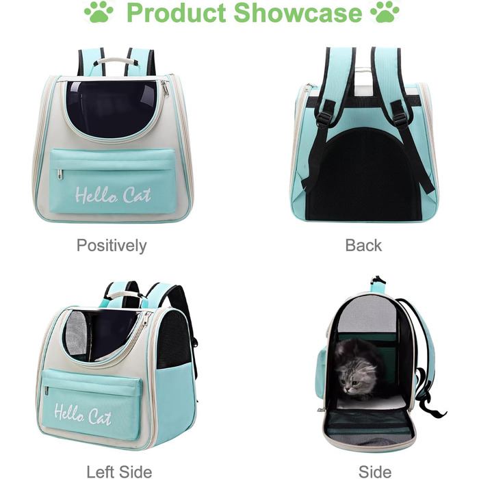 Рюкзак для тварин Surmounty з сіткою, складаний рюкзак для кота/собаки з мискою для подорожей, водонепроникний оксфорд, до 15 кг (зелений)