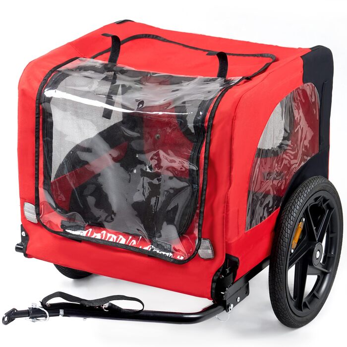 Причеп для собак на велосипед, великий, червоний, 116x58x70 см, з прапором