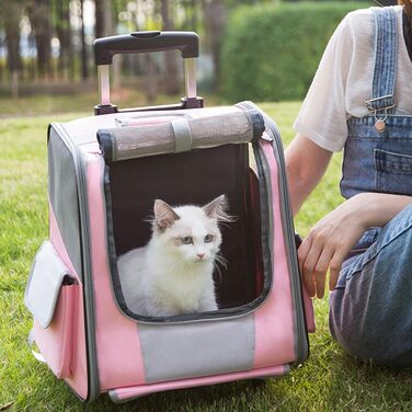 Транспортна сумка на колесах для собак та котів, сумка-переноска з віконцем, рожева, 35x29x37 см