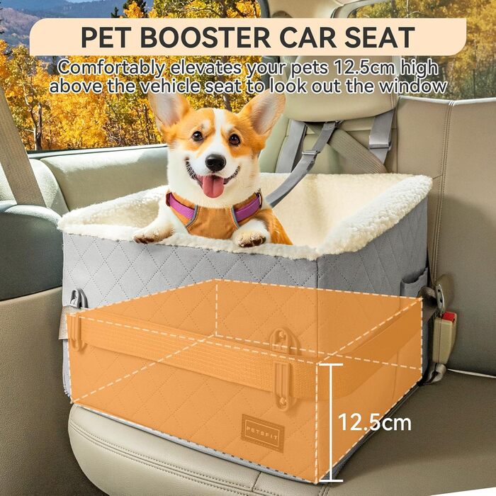 Автокрісло для собак PETFIT, 12.5 см, сіре, до 12 кг