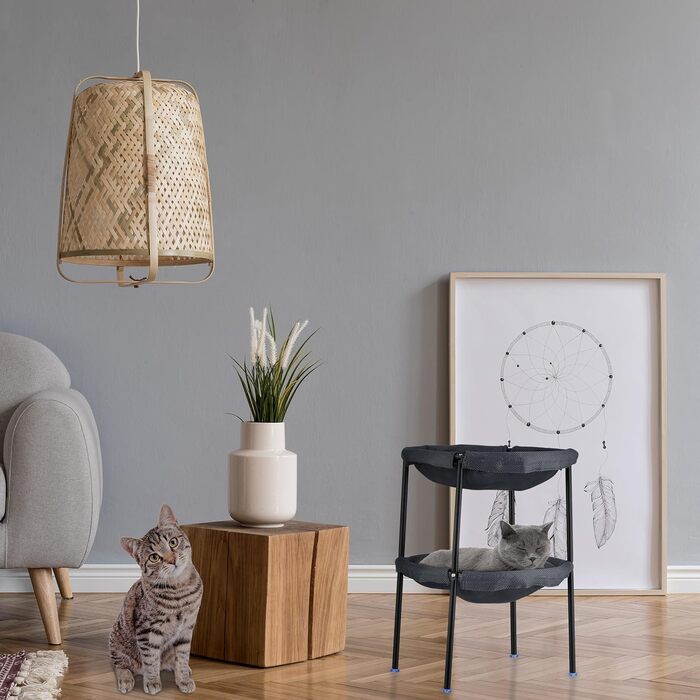 Крісло-гамак для котів Relaxdays, 2 яруси, сірий/чорний, 59x41x43 см