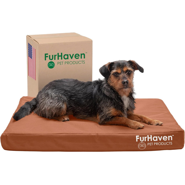 Гірчичне водовідштовхуюче ліжко для собак Furhaven з охолоджуючим гелем, розмір L (76x51x8 см), для собак до 15,9 кг, знімний, пральний чохол, для дому та вулиці