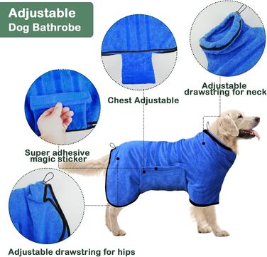 Рушник для собак з мікрофібри, рушник для лап - Швидковисихаючий халат для собак, рушник для собак з халатом, халат для домашніх тварин з магічною липучкою, синій