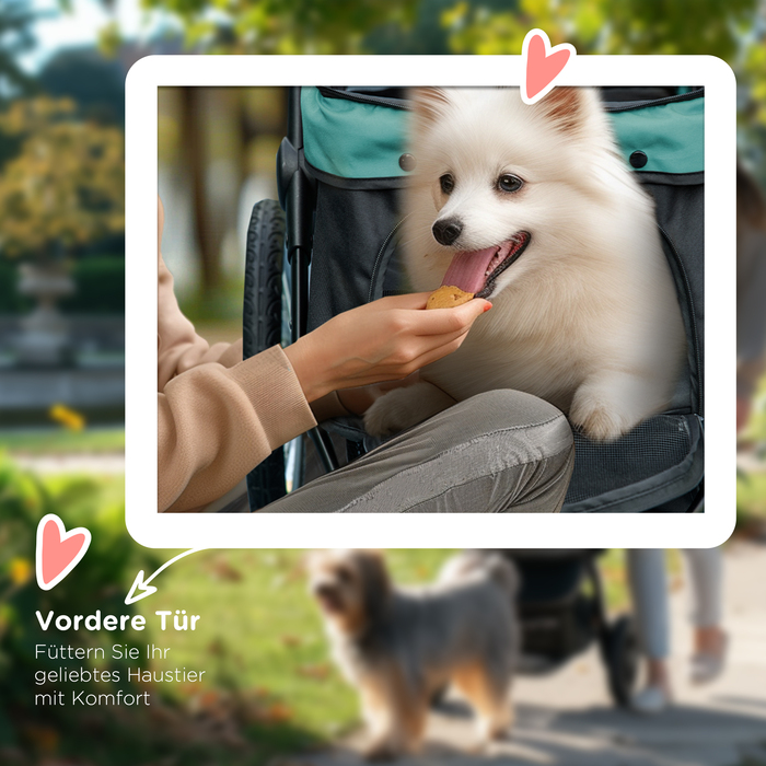 Коляска для собак PawHut Dog Buggy складна для собак і кішок до 20 кг Баггі для кішок з всюдихідними гумовими колесами Подушки Сітчасті вікна Двері Котяча коляска з кошиком для зберігання Баггі Темно-зелений | Аосом