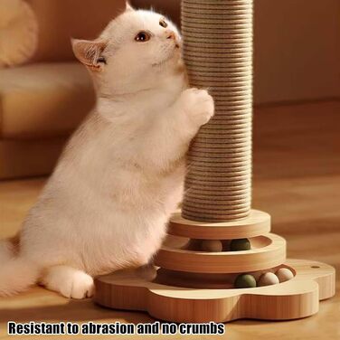 GOMETY Іграшка для котів 4-в-1 з дерева: ролики, обертовий диск, дряпка з сизалю, м'ячики з котячою м'ятою, 40 см