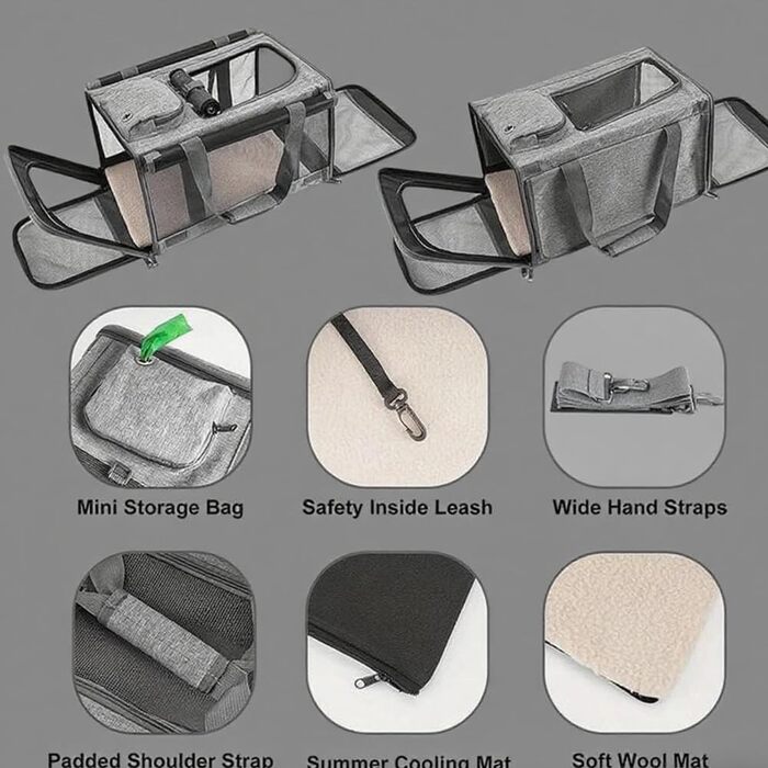 Транспортна переноска для собак та котів SHJOEE, складана, дихаюча, з оксфордської тканини, для великих котів та цуценят, для подорожей, авто, до ветеринара (сірий, 46 x 46 x 30 см)