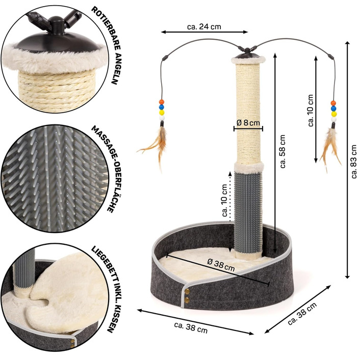 Котячий стовпчик для котів Lilly - інтерактивна іграшка для самостійних занять | 78 см | 33 x 33 x 80 см