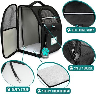 Рюкзак для кота PetAmi - переноска для тварин, рюкзак для собак, кошенят, кемпінгу, чорний