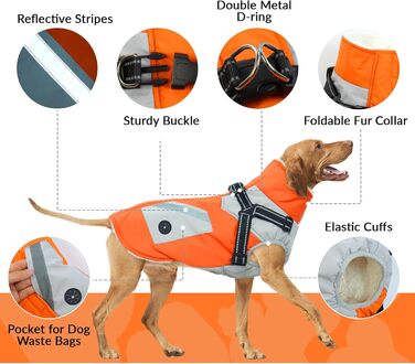 Теплий зимовий куртка для великих собак, флісова підкладка, водонепроникний та вітронепроникний, з блискавкою (Оранжевий, XL)