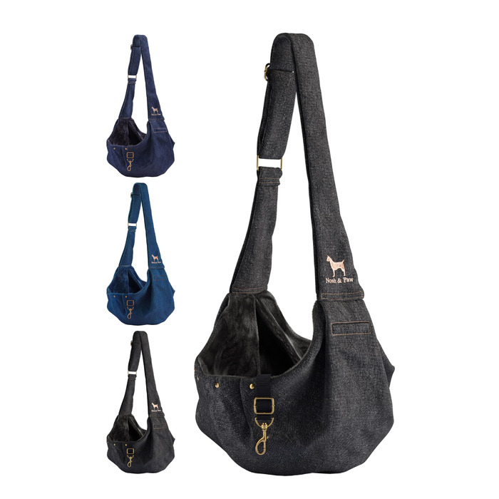 Трасик для собак Noah & Paw: переноска для маленьких собак до 5 кг, преміум денім, регульований ремінь, м'яке хутро, подвійний захист