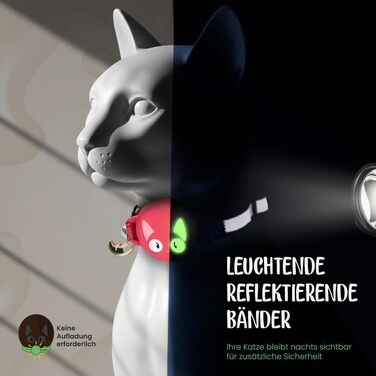 Нашийник для кота KittyTag з аксесуарами, сумісний з Apple Airtag, світловідбиваючий та світловий, GPS, з захистом від задушення, регульований (червоний)