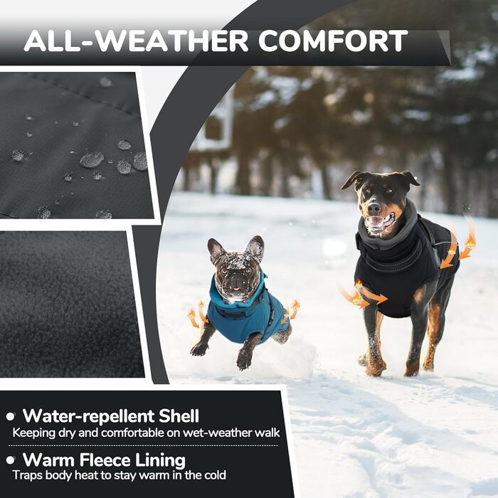 Зимовий теплий одяг для собак PUMYPOREITY: чорна куртка з інтегрованою мискою (Large)