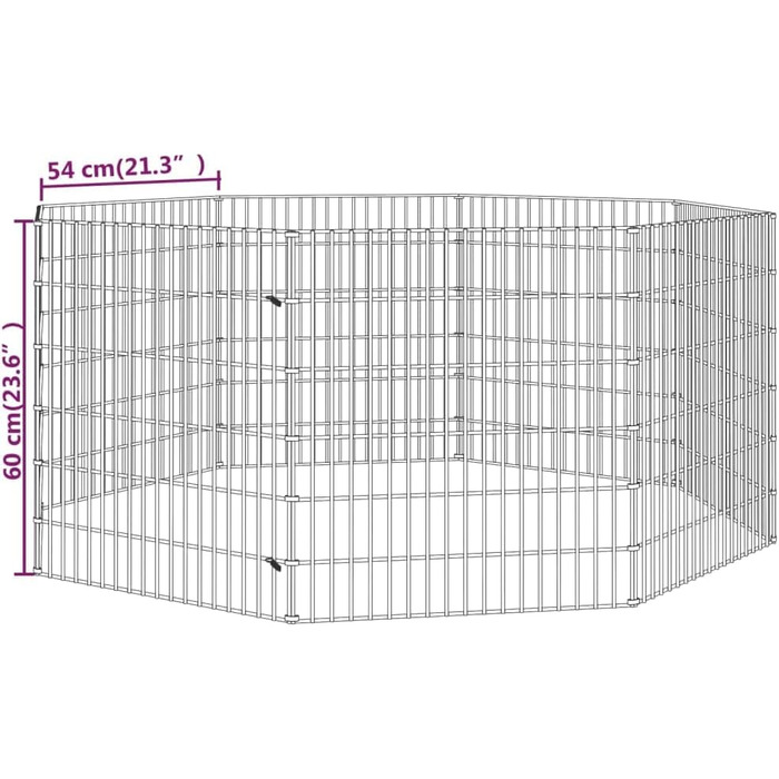Клітка для кроликів vidaXL, 8 панелей, 54x60 см, оцинкована сталь, вольєр для домашніх тварин