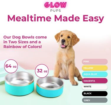 Миска для собак Glow Pups, нержавіюча сталь, вакуумна, 1,8 л, рожева, для середніх і великих порід, подвійні стінки, не ковзає, зберігає воду холодною