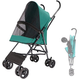 Легкий візок для собак та котів до 10 кг, чорний/зелений, з регульованим дашком