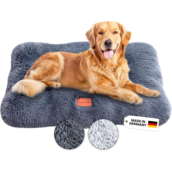 Преміум подушка для собак Wahre Tierliebe Fluffy - М'яке ліжко для вашого улюбленця. Легко чиститься, ідеально для дому та подорожей. Розмір L (120x80x30 см), темно-сірий колір.