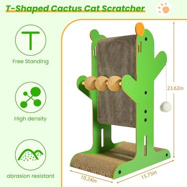 Двостороння кігтеточка для котів YEMOO з картону, T-подібна, з сизалевими кулями та іграшками, для захисту стін та диванів