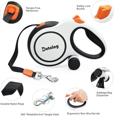 Рулетка для собак Dotolog, 8м, чорна - висувна повідка з подвійною лінією та запобіжною пряжкою