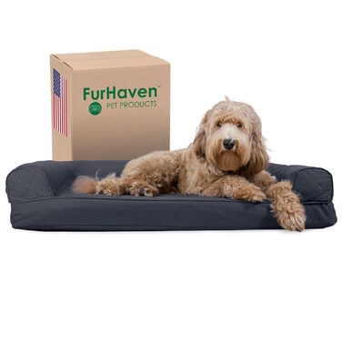 Гарне літнє собаче ліжко Furhaven з гелевим шаром, стиль софи, знімний чохол, колір фіалковий, розмір L (91 x 69 x 17 см)