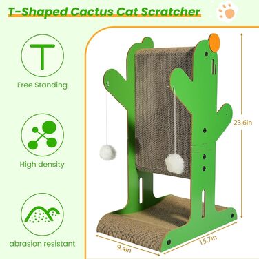 Кігтеточка YEMOO для котів, двостороння з картону, T-подібна, вертикальна, для захисту стін та диванів, з 3 сизалевих кульок та 2 плюшевих іграшок