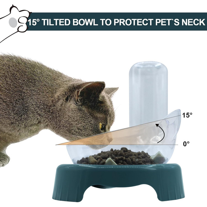 Набір мисок для котів та собак з диспенсером води, киликом та лопаткою, нахил 15°, миски для сухого та вологого корму, темно-синій