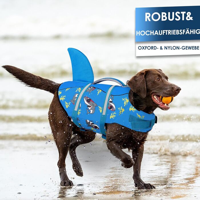 Жилет рятувальний для собак AOFITEE, блакитний, з ручкою та світловідбиваючими смугами, XS (Small)