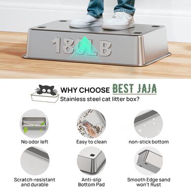 Лоток для котів BEST JAJA XXL з кришкою, нержавіюча сталь, 61.9 × 41.9 × 37 см, сірий