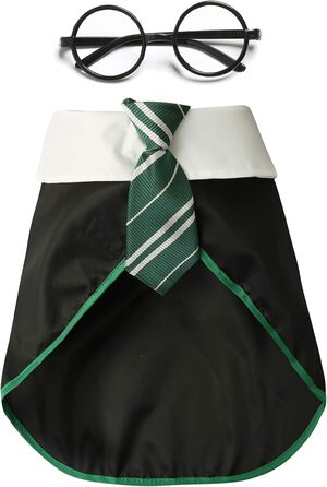 Костюм для собак на Хелловін Coomour: сорочка чарівника, костюм з окулярами, зелений, XL