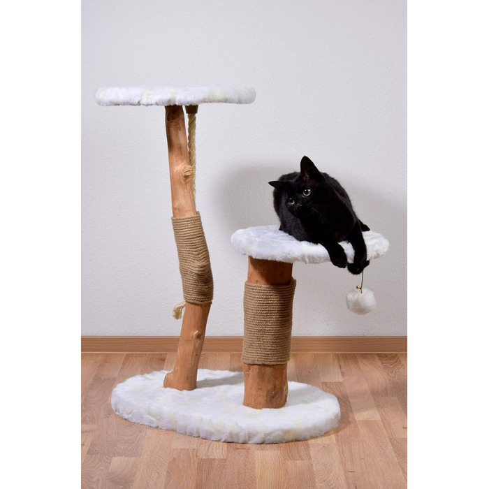Дерев'яна кігтеточка для котів Dobar® 35290FSCe Design - з джутовою обробкою та іграшкою, Ø 50 x 72-82 см, Колір: Браун (Holly)