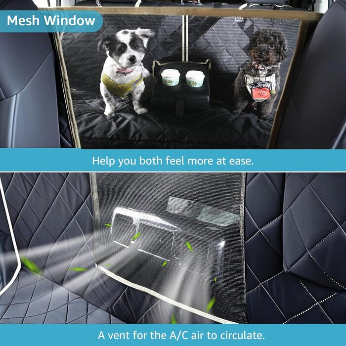 Гамма для собак Lassie 4-в-1, 100% водонепроникна, для заднього сидіння з сіткою, захист заднього сидіння для авто, SUV, вантажівок, чорна