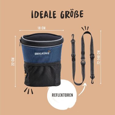 Сумка для ласощів для собак Rudelkönig - практична сумка для прогулянок та дресирування собак, фідер для собак з дозатором кульок для прибирання (Basic, Blue)
