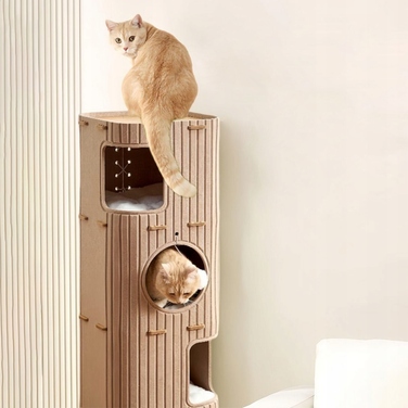 Великий ігровий комплекс для котів з когтеточкою та будиночком, 90x37x37 см, м'яка вежа-будка