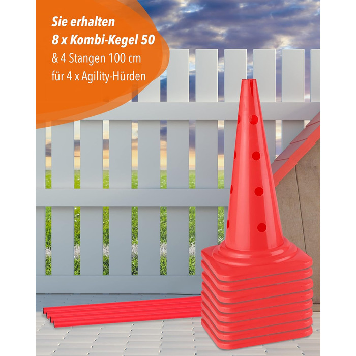 Набір перешкод для аджиліті Sportikel24 (4 шт.) – 50 см, з штангами 100 см – для собак, коней, дітей – червоний