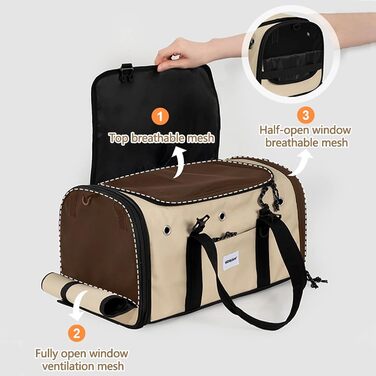 Транспортна сумка для домашніх тварин Galatée, складана переноска для кота, придатна для авіаперельотів, м'яка переноска для кота, захист приватності, миюча переноска для собак та котів для дому та подорожей (S, сірий)