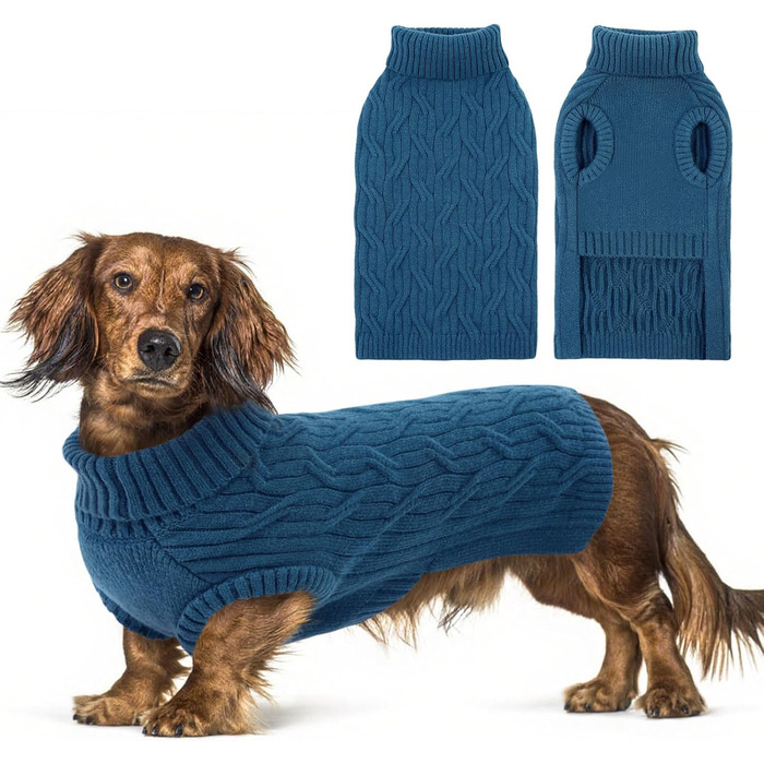 Пуловер для собак Queenore, в'язаний водолазка для дівчаток та хлопчиків, для Джек Рассел, Бульдог, Коргі, Французький бульдог (L, Синій)