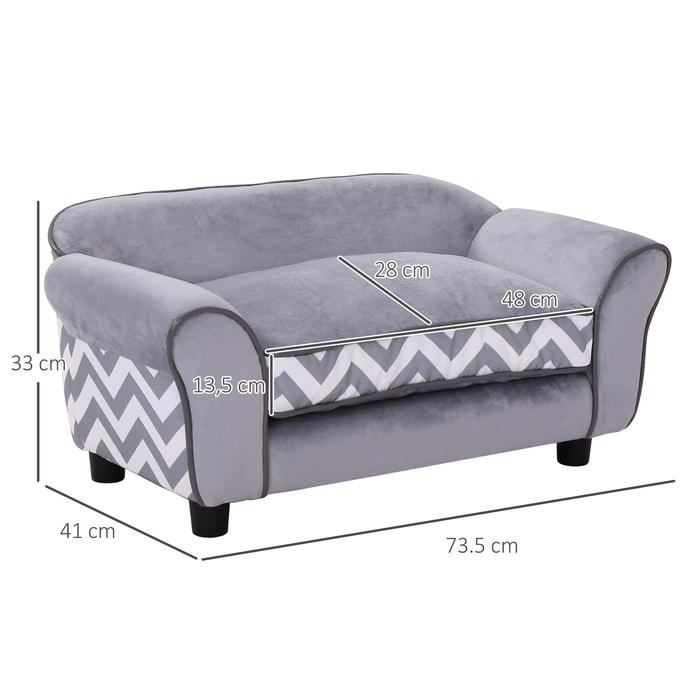 PawHut Dog Sofa Pet Диван з подушкою, можна прати, оксамитовий сірий, підняті ніжки, 73,5x41x33см для комфорту та стилю