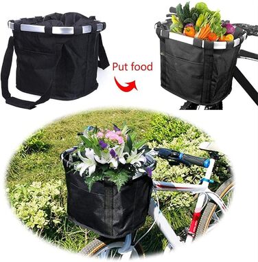 Знімний велосипедний кошик для тварин - складана передня сумка-мішок - переносний тролей для котів та собак, чорний