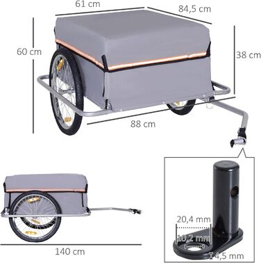 Причіп для велосипеда HOMCOM - вантажний причіп для дітей (сірий)