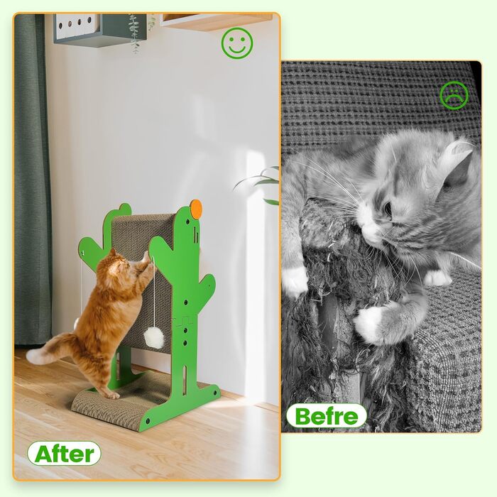 Кігтеточка YEMOO для котів, двостороння з картону, T-подібна, вертикальна, для захисту стін та диванів, з 3 сизалевих кульок та 2 плюшевих іграшок