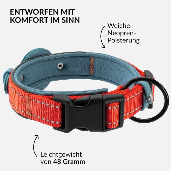 Нашийник для Apple AirTag для собак CollarDirect, світловідбиваючий, помаранчевий, розмір M (34-42 см), XL (51-61 см)