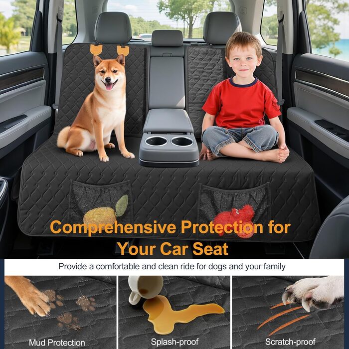 Захисний чохол на заднє сидіння автомобіля для собак, водовідштовхуючий, антиковзний, з 2 ременями безпеки, чорний