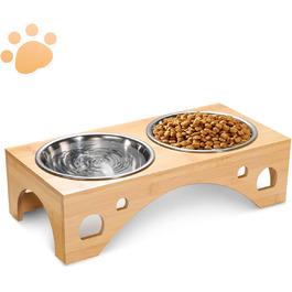 Набір мисок для собак FoiiLiio з нержавіючої сталі (2 шт., 1100 мл), підставка з бамбука, годівниця для собак