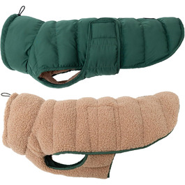 Зимовий теплий одяг для собак: двосторонній теплий одяг з пуховим дизайном, теплий одяг з Sherpa, сучасна куртка для собак, зимовий одяг для собак (зелений/бежевий, 65)