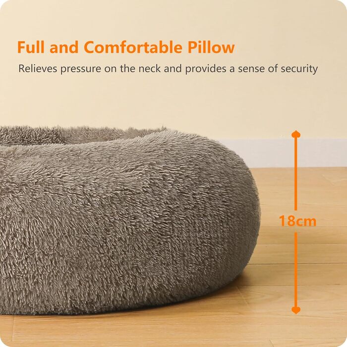 Ортопедичне ліжко для собак, круглий пуф-кішка, лежанка для собак, пуф-кішка, м'який кошик для собак, можна прати, діаметр 60 см, колір верблюжий, розмір 60 x 60 x 18 см