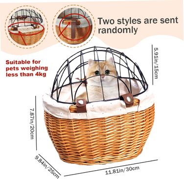 Велосипедний кошик для собак та котів – безпечний, знімний, з плетеним кошиком, 11 x 8 x 9,8 x 13 см