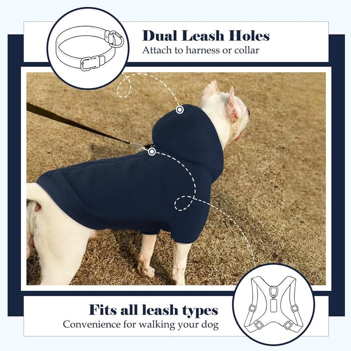 Теплий флісовий худі з капюшоном для великих собак Nanaki з отвором для повідка, блакитний, для хлопчиків та дівчаток, м'який, еластичний, для Бігль, розмір L (Обхват грудей: 58 см)