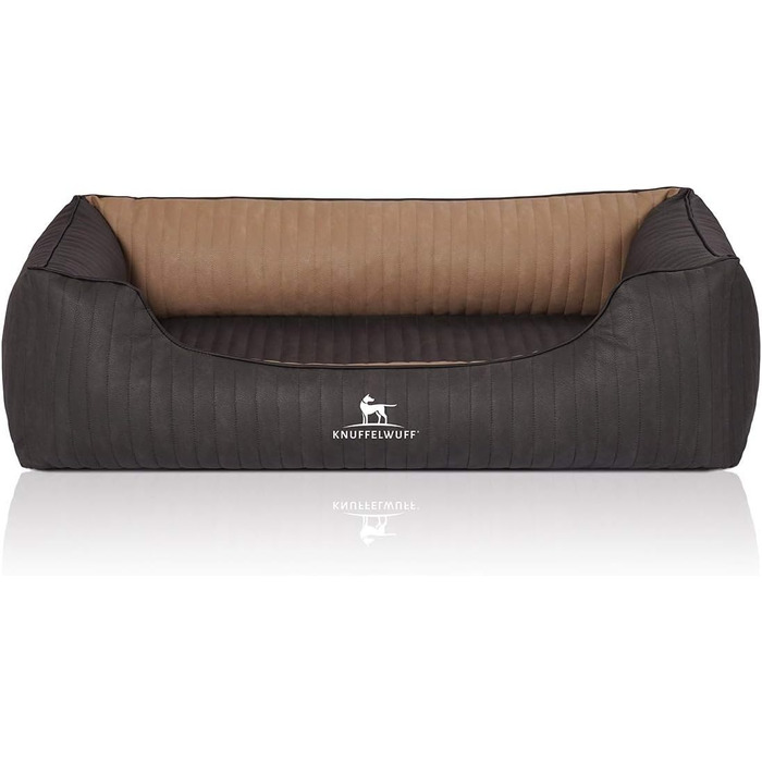 Ортопедичне собаче ліжко Knuffelwuff Outback XXL з лазерного стежчастого штучного шкіряного покриття, 120 x 85 см - Знімний чохол - Легко чистити - для великих, середніх та маленьких собак (Чорний/Капучино)