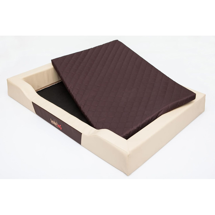 Ліжко для собак - корзина для собак маленьких, середніх та великих порід - подушка для собак - диван для собак з екошкіри - знімний та пральний чохол - Deluxe - розмір M - (L - 120 x 80 см, Бежевий)